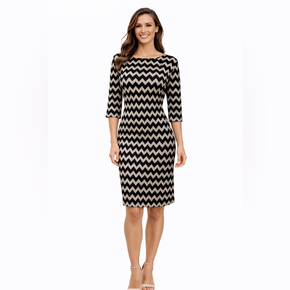 Connected Dress Black Gold 14 Shimmer Short Sleeve Sheath Party Cruise Event
